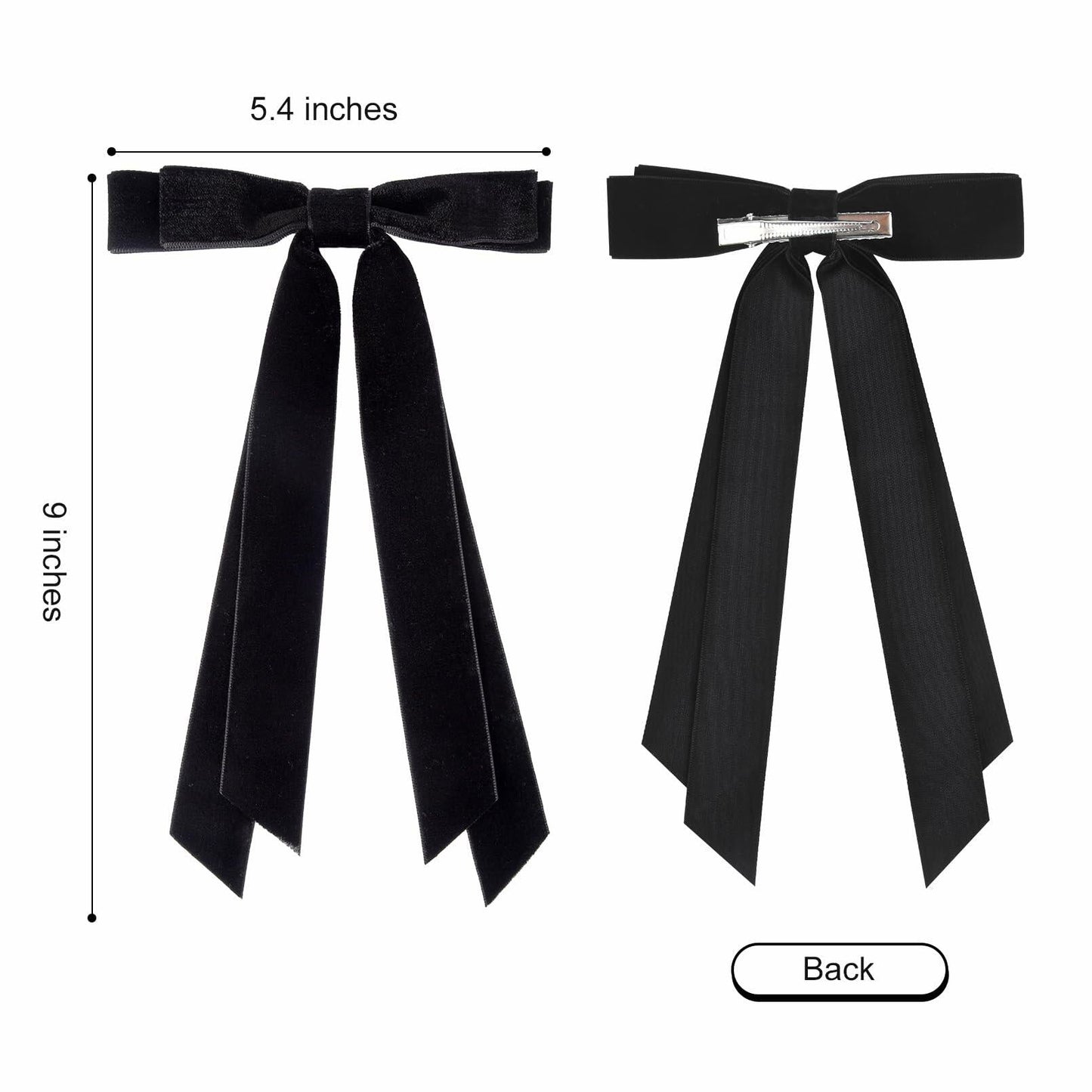 Aileam 2PCS Black Velvet Hair Bows Ribbon Clips Metal Ponytail Holder