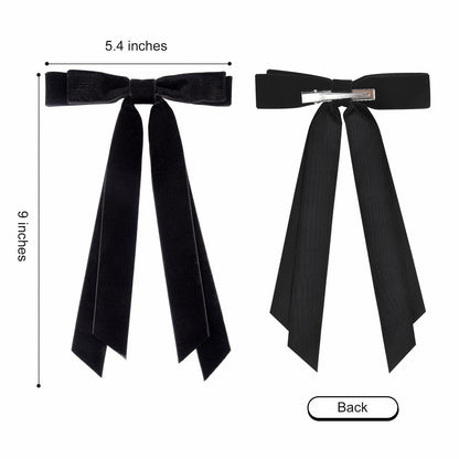 Aileam 2PCS Black Velvet Hair Bows Ribbon Clips Metal Ponytail Holder