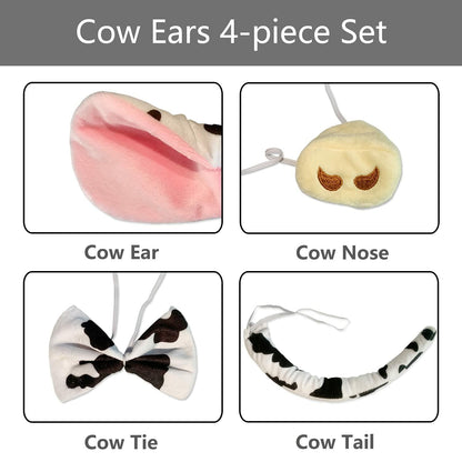 JIALWEN Cow Animal Costume Set 4Pcs Ears Nose Bowtie Tail Unisex White Size