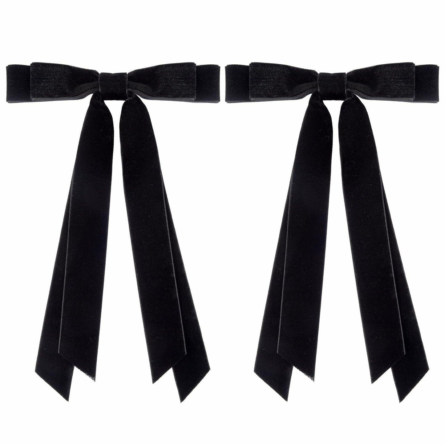 Aileam 2PCS Black Velvet Hair Bows Ribbon Clips Metal Ponytail Holder