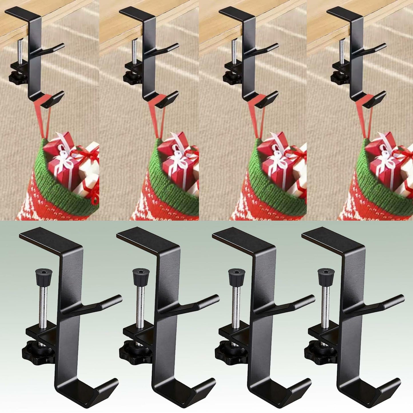 XTSJGZ 4 Pack Christmas Stocking & Garland Hangers Adjustable Black