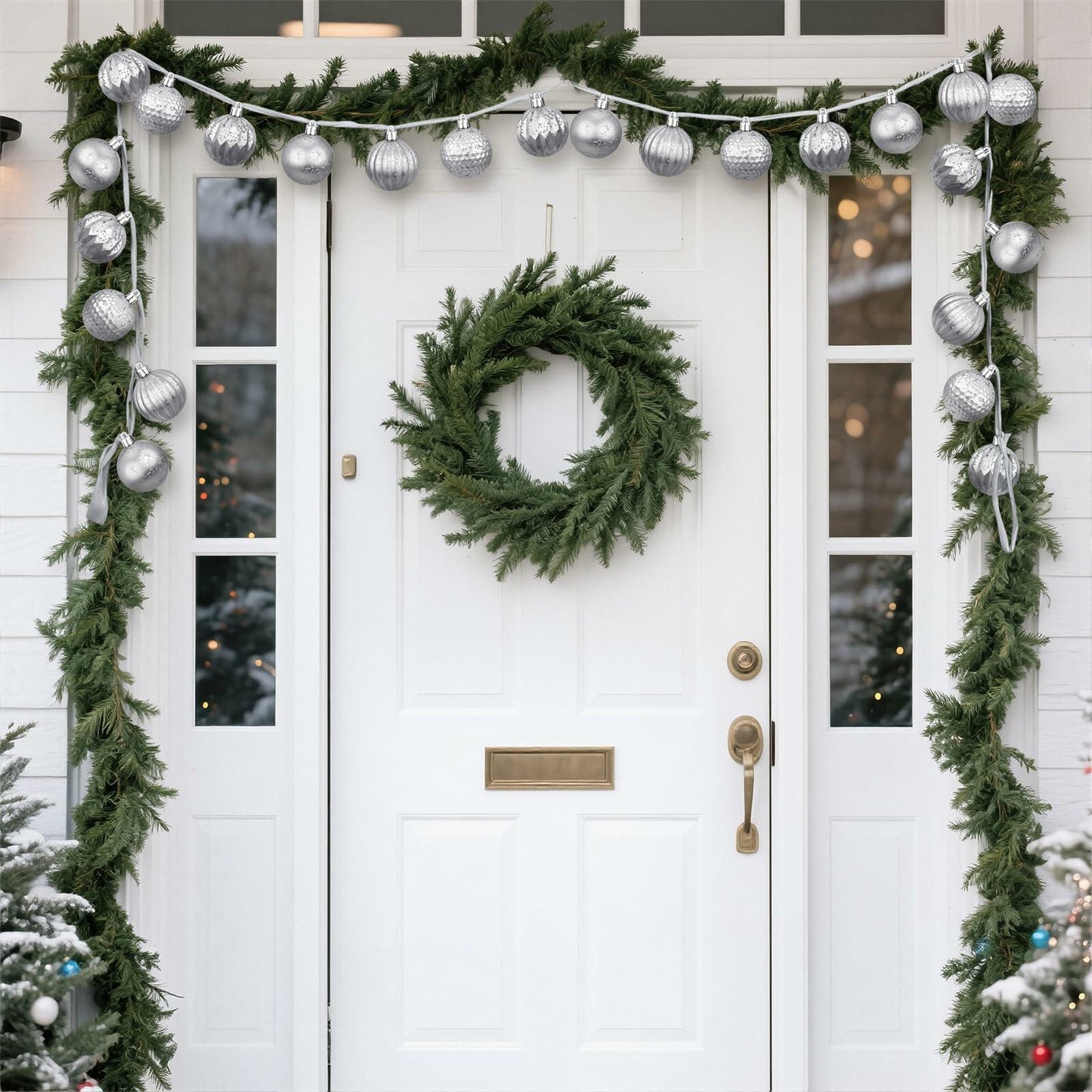 Motionchic 6.5ft Silver 24 Ball 2in Shatterproof Ornament Garland