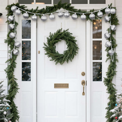 Motionchic 6.5ft Silver 24 Ball 2in Shatterproof Ornament Garland