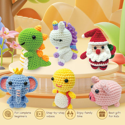 Krrbsr Christmas Gifts Crochet Kit 6PCS DIY Animal Amigurumi Yarn Craft Kit