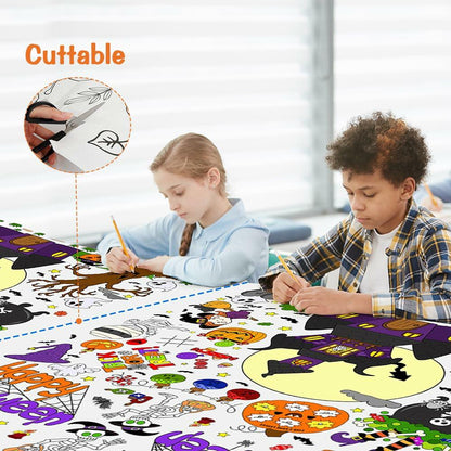 AKEROCK Halloween Coloring Tablecloth Decorations 118x54 Inches Paper