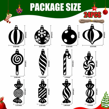 Arosche Christmas Candyland Tree Decorations 24Pcs Wooden Black Ornaments