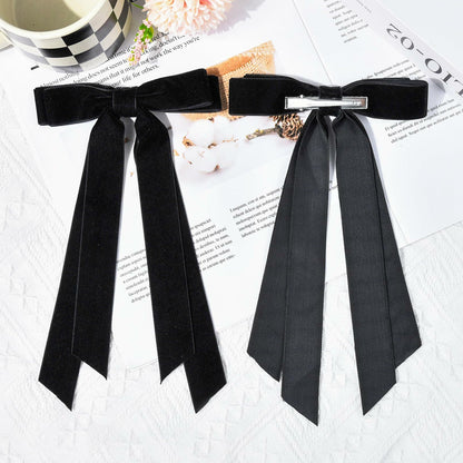 Aileam 2PCS Black Velvet Hair Bows Ribbon Clips Metal Ponytail Holder