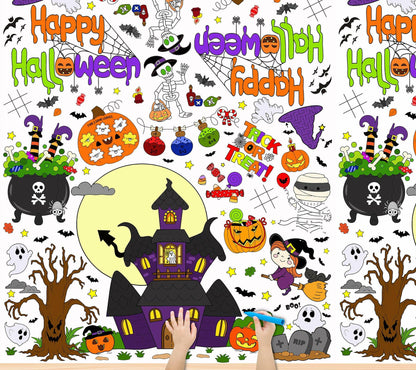 AKEROCK Halloween Coloring Tablecloth Decorations 118x54 Inches Paper