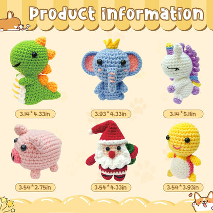 Krrbsr Christmas Gifts Crochet Kit 6PCS DIY Animal Amigurumi Yarn Craft Kit