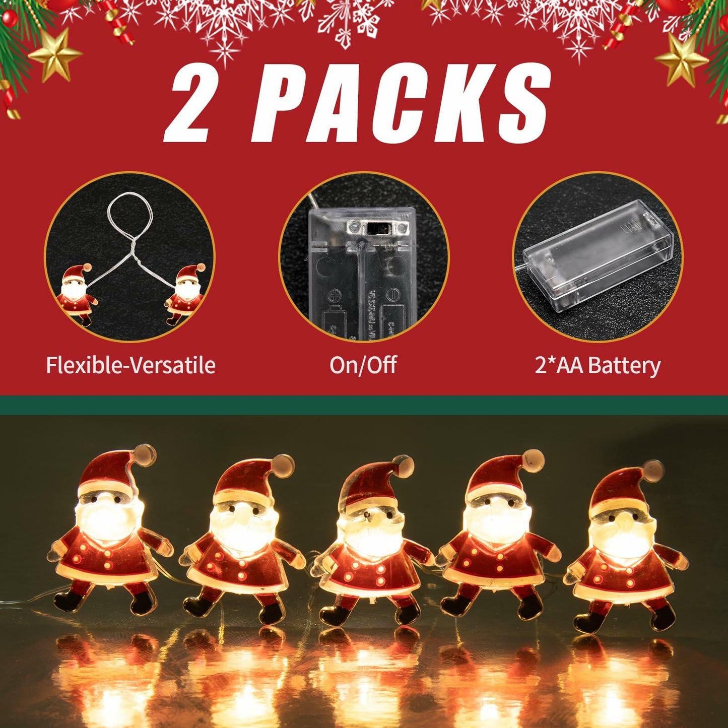 Joygoods 2 Pack 7FT 20LED Battery Operated Fairy String Lights Warm White