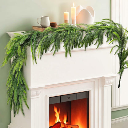 Belle Fleur 2 Pcs Real Touch Norfolk Pine Garland 6FT Green Artificial