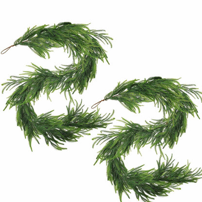 Belle Fleur 2 Pcs Real Touch Norfolk Pine Garland 6FT Green Artificial