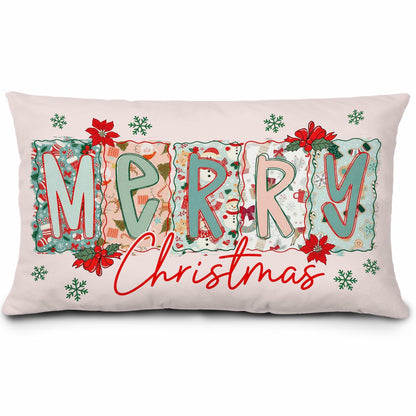 MOLYUB Pink Merry Christmas Floral Pillow Cover 12x20 Inches Polyester