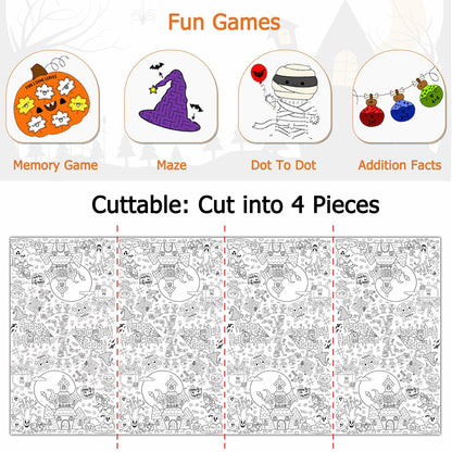 AKEROCK Halloween Coloring Tablecloth Decorations 118x54 Inches Paper
