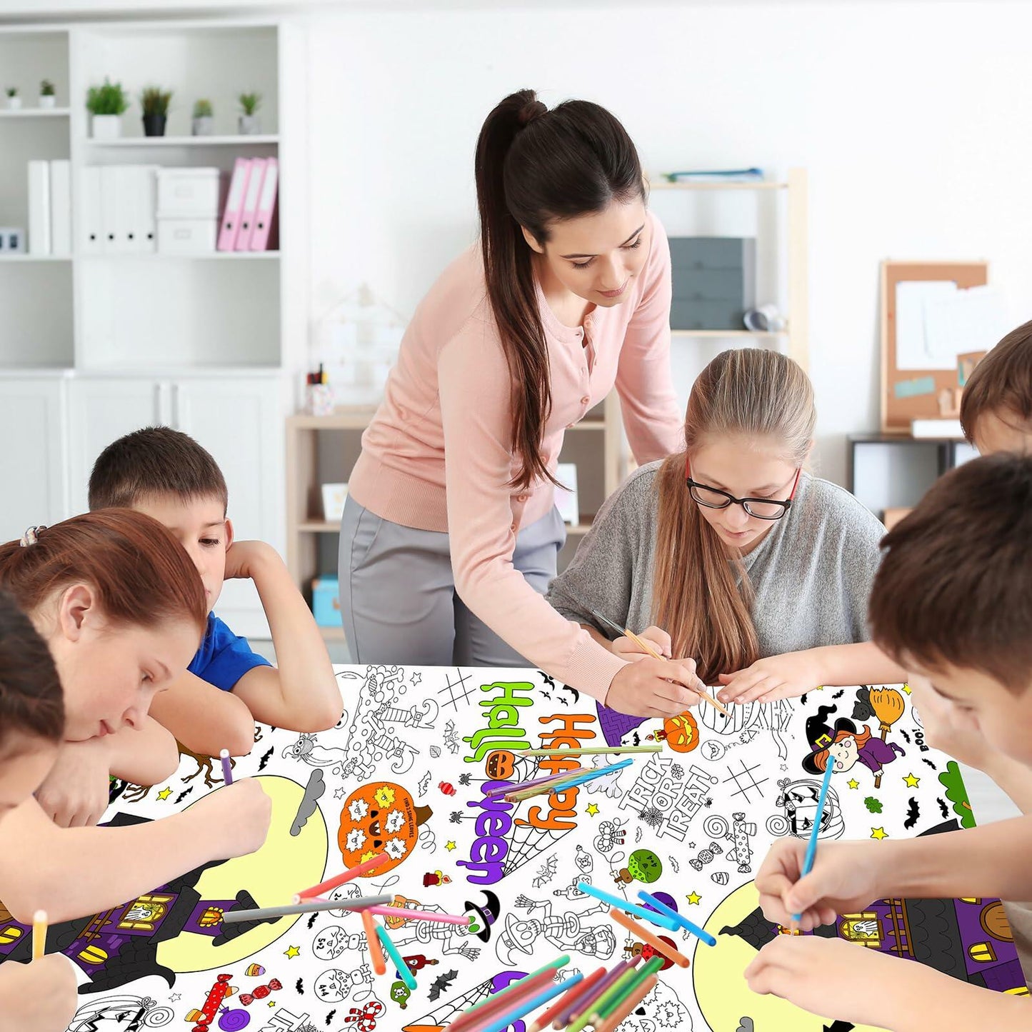 AKEROCK Halloween Coloring Tablecloth Decorations 118x54 Inches Paper