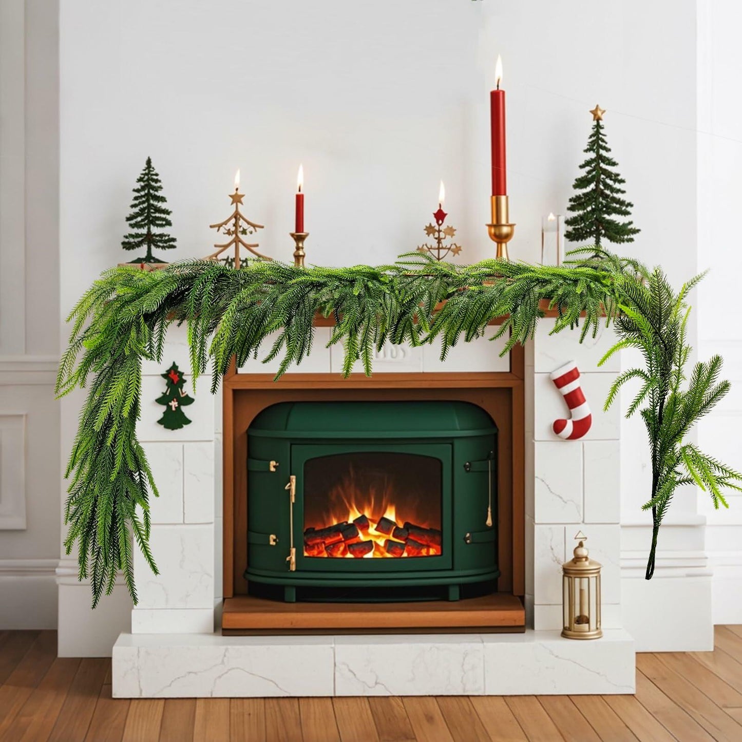 Belle Fleur 2 Pcs Real Touch Norfolk Pine Garland 6FT Green Artificial
