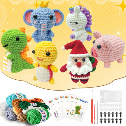 Krrbsr Christmas Gifts Crochet Kit 6PCS DIY Animal Amigurumi Yarn Craft Kit
