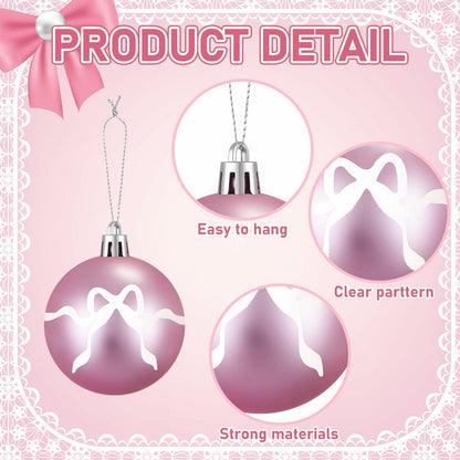 Sosation 24 Pink White Bow Ball Ornaments 1.97 Inch Christmas Tree Decor