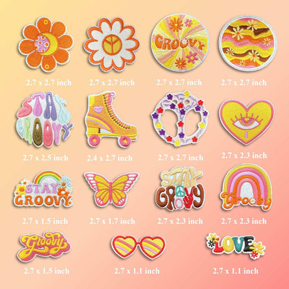 Dakartoon Groovy Patches Embroidery Applique DIY Heat Press 15 Pcs