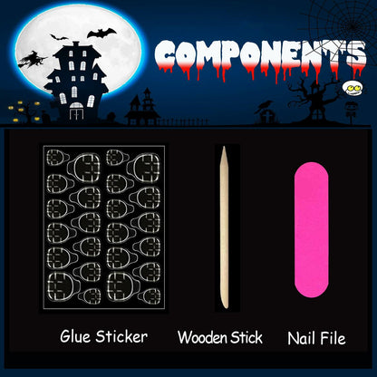HPYFOI Halloween Press On Nails Long Coffin Matte Spider Web Ghost 24Pc