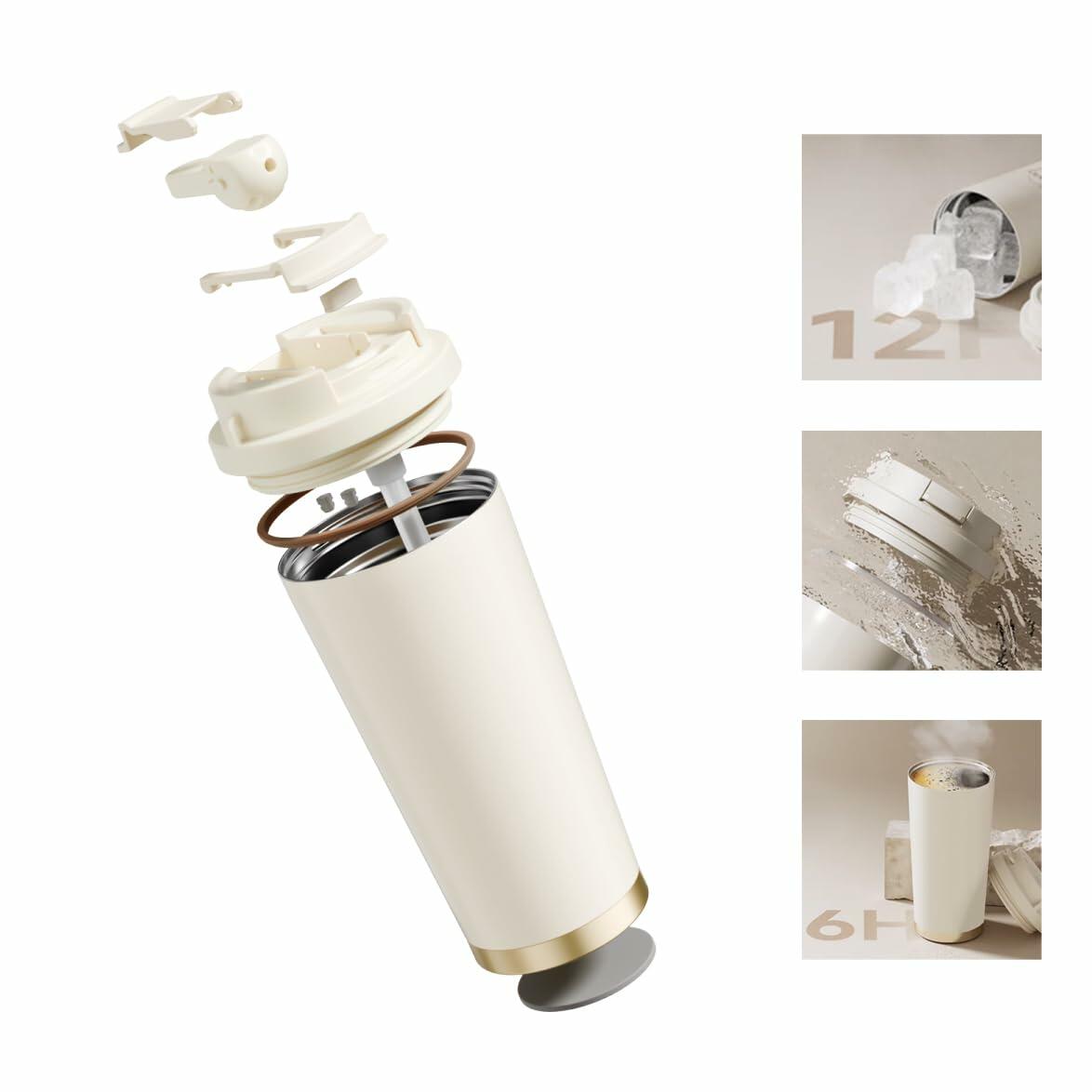 GERM 20oz Stainless Steel Tumbler Travel Mug Double Wall Leak Proof White