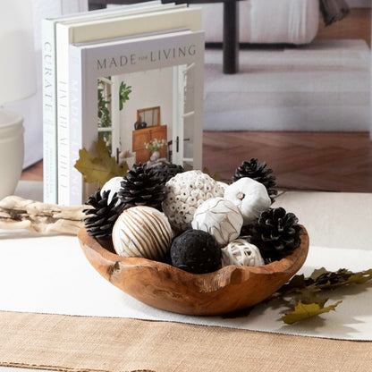 ANDALUCA Natural Tones Vase & Bowl Mini Pumpkins Pinecone Balls Black White
