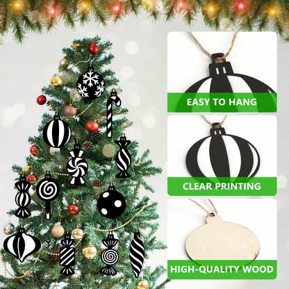 Arosche Christmas Candyland Tree Decorations 24Pcs Wooden Black Ornaments