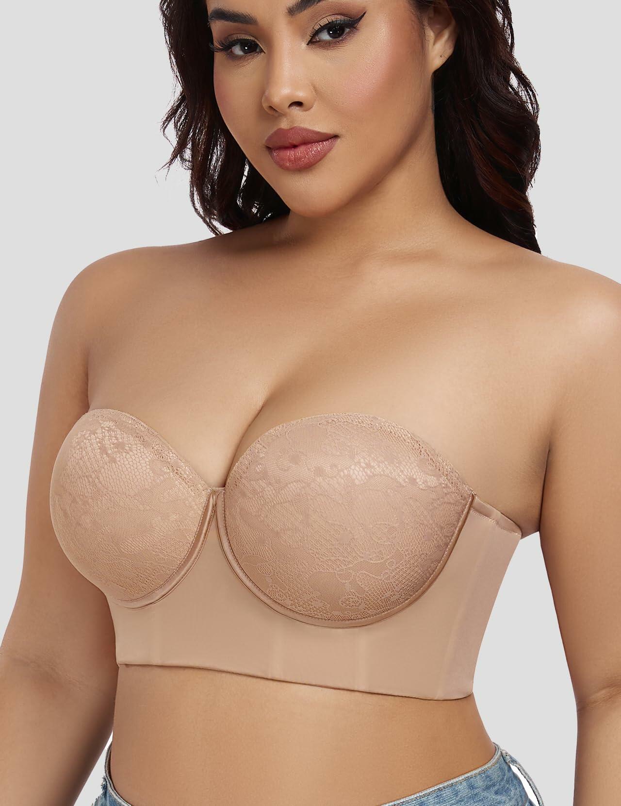 FallSweet Lace Strapless Underwire Bustier Bra Floral White Size 42D