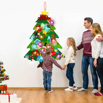 EMPOF Felt Christmas Tree 3.3ft DIY Set w/Lights & 32 Ornaments Colorful