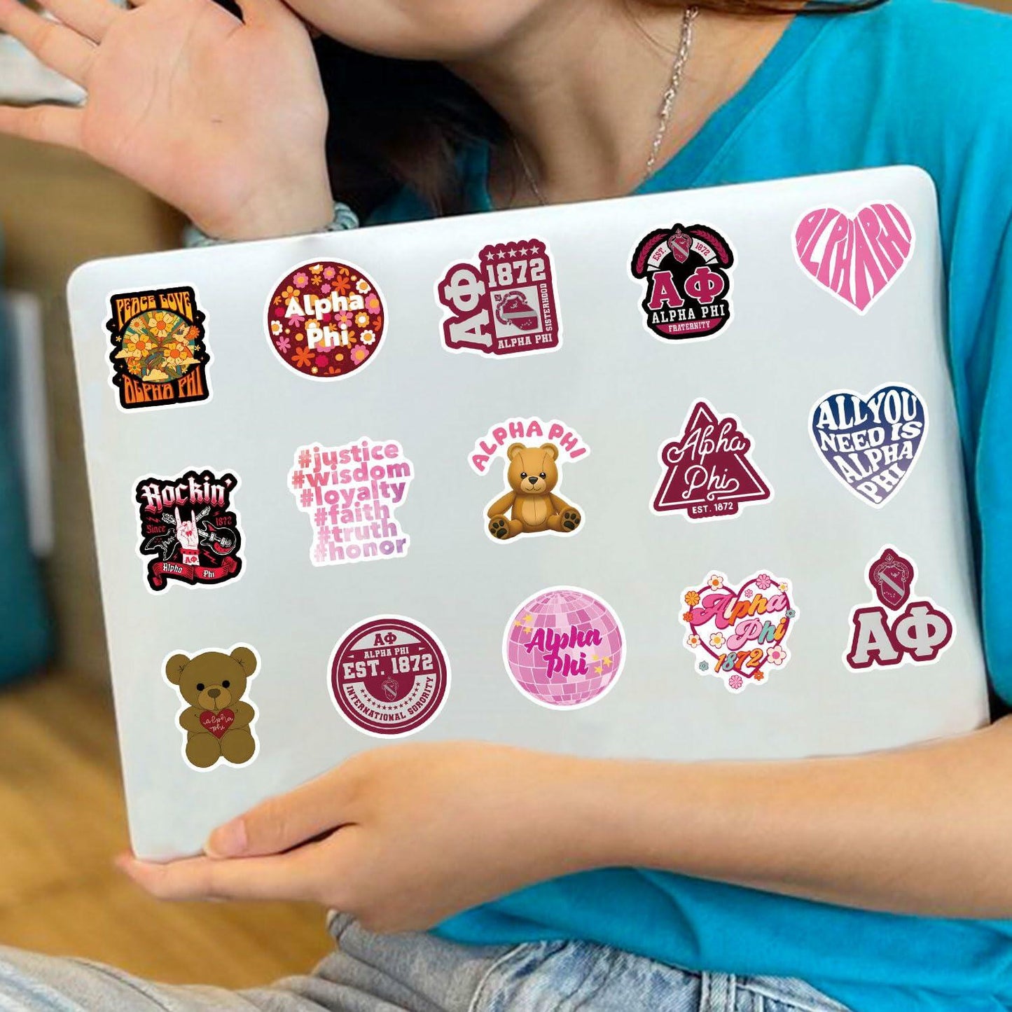 JRAOCCY 62Pcs Alpha PHI Cartoon Vinyl Waterproof Stickers Pack Gold