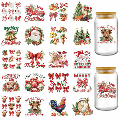 AFRITEE Christmas UV DTF Cup Wraps 20 Sheets 16oz Red Farmhouse Cow Elk