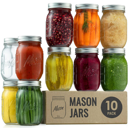 Paksh Novelty Mason Jars 16oz Regular Mouth Glass Canning 5 Pack Clear Silver