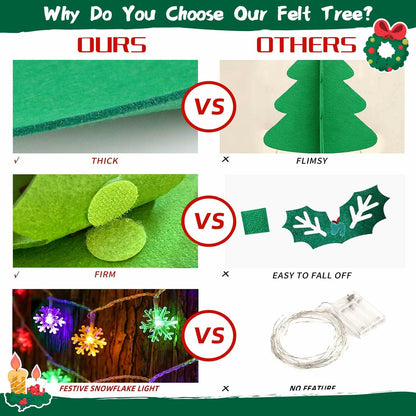 EMPOF Felt Christmas Tree 3.3ft DIY Set w/Lights & 32 Ornaments Colorful