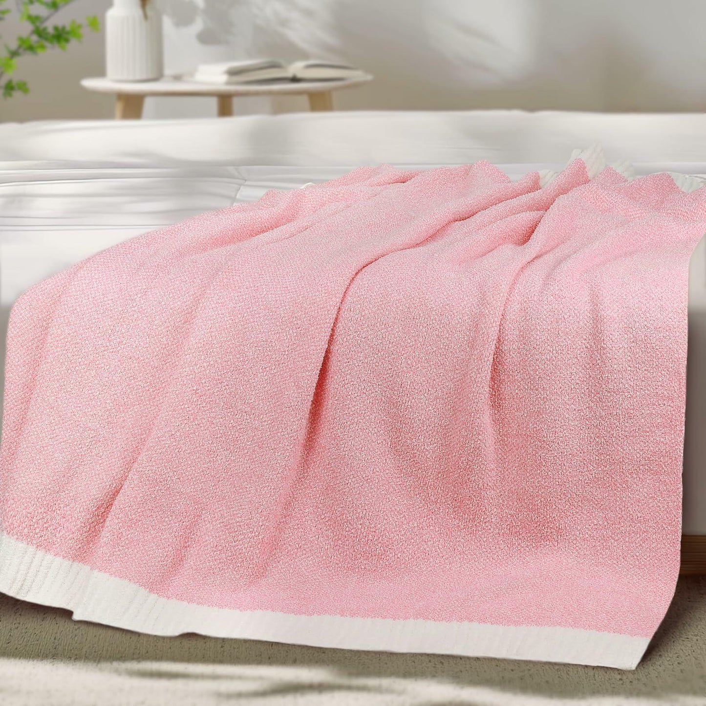 MACEVIA Valentines Day Knit Throw Blanket Heather Pink 50x60