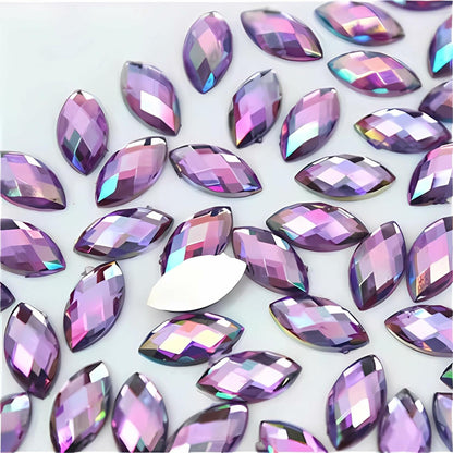 TKDUJH 200pcs 15x7mm Purple AB Acrylic Horse-Eye Flatback Rhinestones
