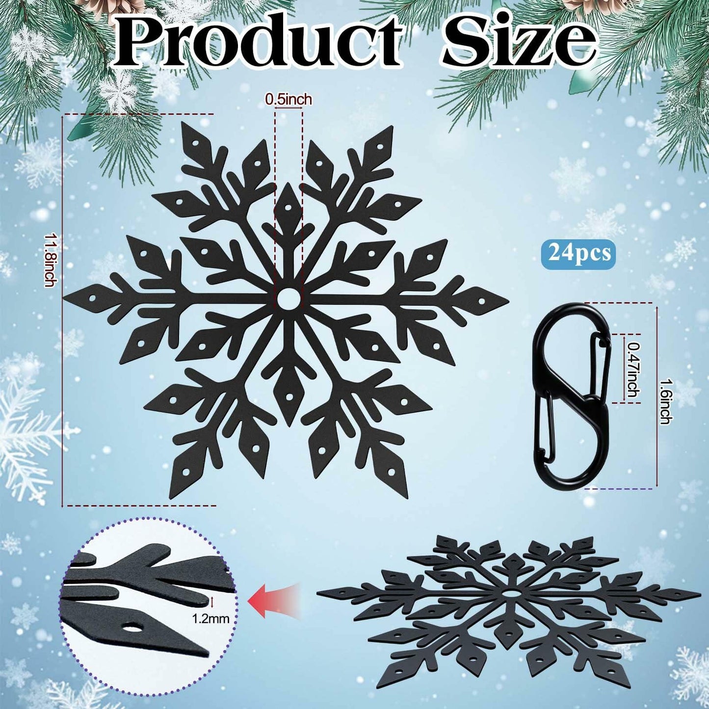 Voccos Christmas Tree Flag Pole Mega Topper Light Hooks Metal Snowflake 24 Hooks