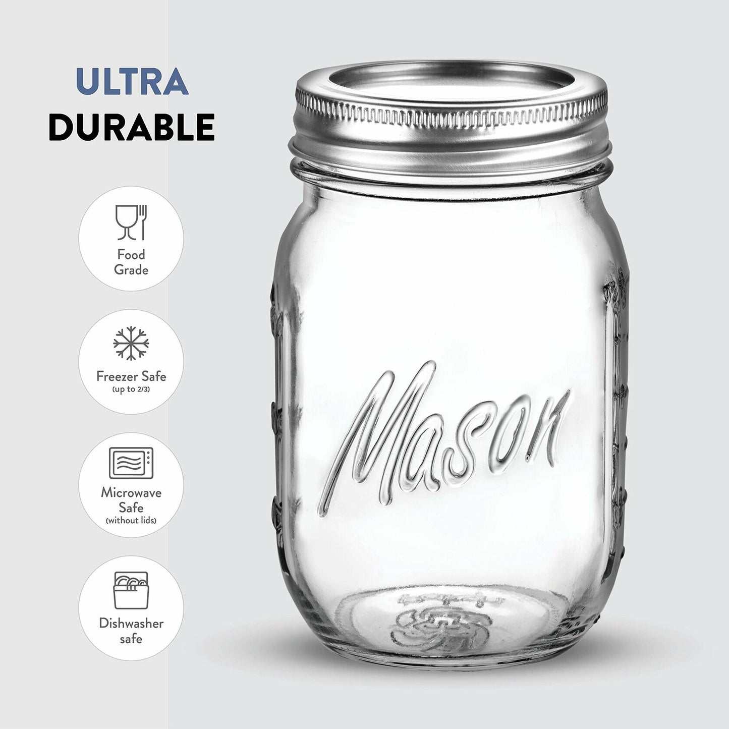 Paksh Novelty Mason Jars 16oz Regular Mouth Glass Canning 5 Pack Clear Silver
