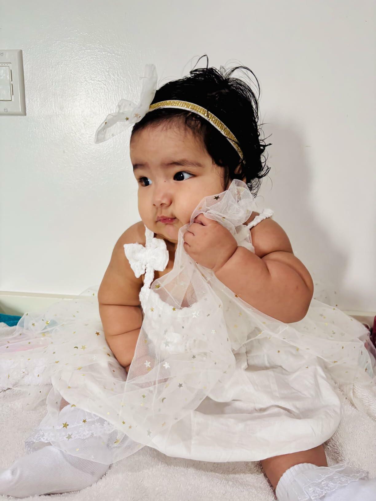 Renotemy Girl Flower Dress White Sleeveless Tutu Sundress Size 3-4T