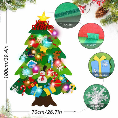 EMPOF Felt Christmas Tree 3.3ft DIY Set w/Lights & 32 Ornaments Colorful