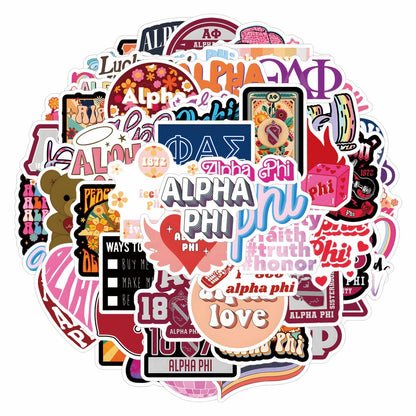 JRAOCCY 62Pcs Alpha PHI Cartoon Vinyl Waterproof Stickers Pack Gold