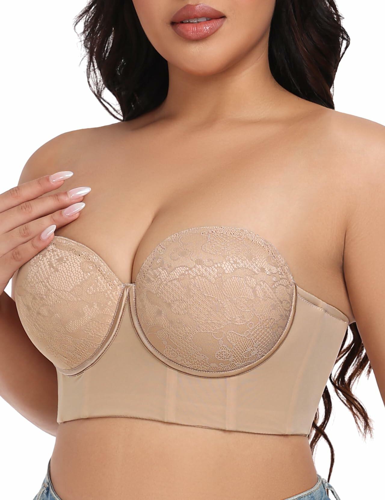 FallSweet Lace Strapless Underwire Bustier Bra Floral White Size 42D