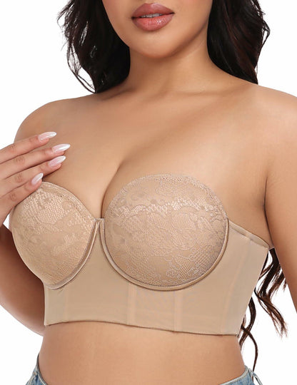 FallSweet Lace Strapless Underwire Bustier Bra Floral White Size 42D