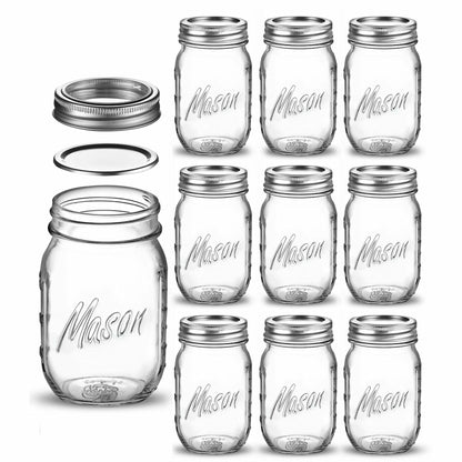 Paksh Novelty Mason Jars 16oz Regular Mouth Glass Canning 5 Pack Clear Silver