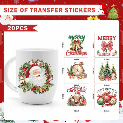 AFRITEE Christmas UV DTF Cup Wraps 20 Sheets 16oz Red Farmhouse Cow Elk