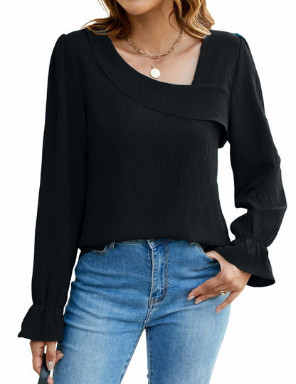 BMJL Womens Asymmetrical Neck Long Sleeve Blouse Beige Size XL