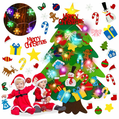 EMPOF Felt Christmas Tree 3.3ft DIY Set w/Lights & 32 Ornaments Colorful