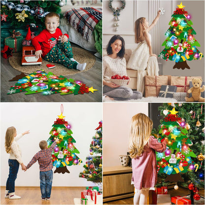 EMPOF Felt Christmas Tree 3.3ft DIY Set w/Lights & 32 Ornaments Colorful
