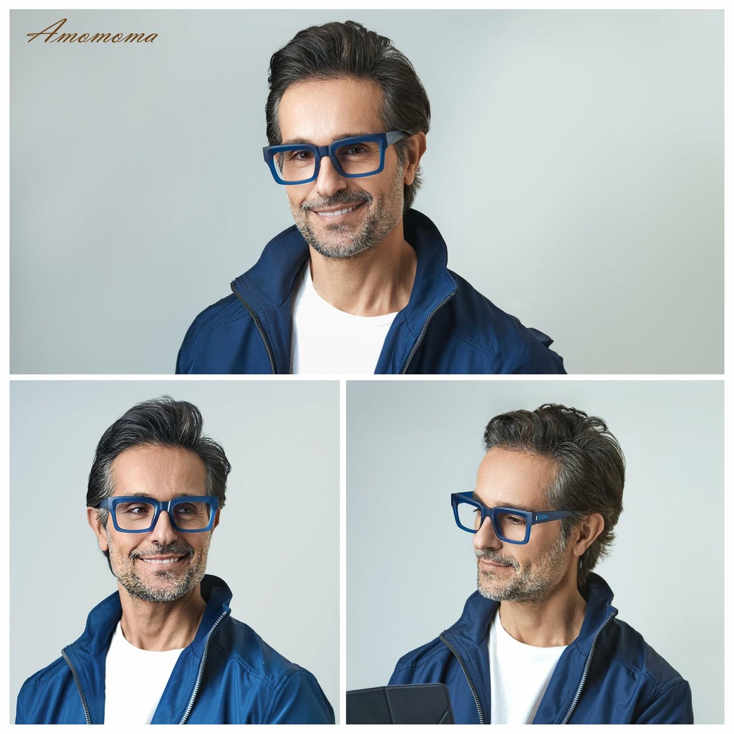 AMOMOMA Retro Square Blue Light Blocking Reading Glasses TR90 1.5 Strength