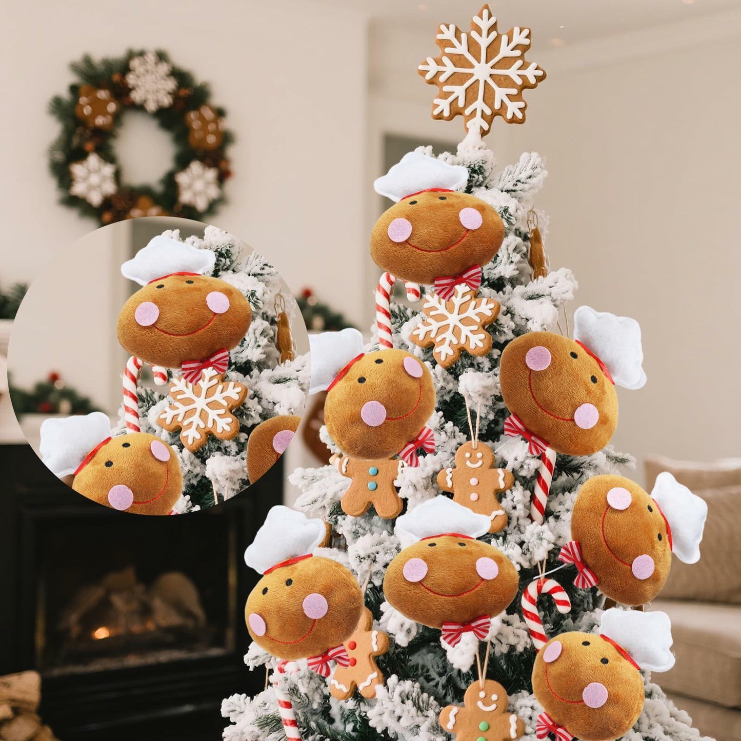 Wavwavw 6pcs Chef Gingerbread Man Xmas Tree Picks Multi Color 12.2in