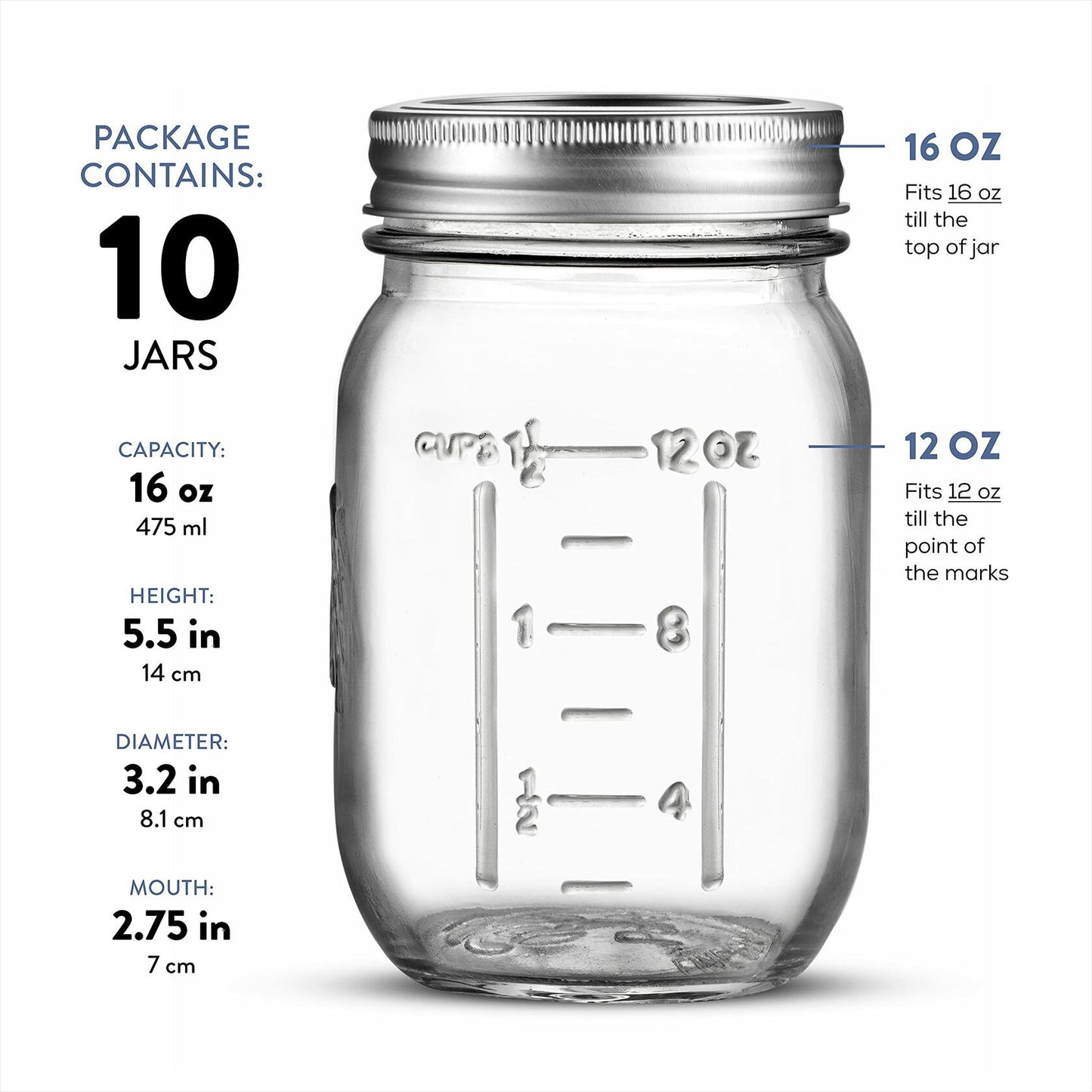 Paksh Novelty Mason Jars 16oz Regular Mouth Glass Canning 5 Pack Clear Silver